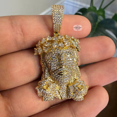 14K Gold Plated Iced Jesus Flower Pendant