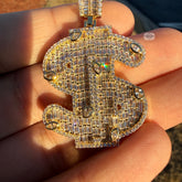 14K Gold Plated Money Sign Iced Pendant