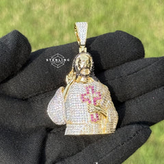 Jesus Iced Out Pendant with Red Cross