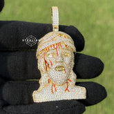 Jesus Pendant Iced Out with Blood Detail Gold Tone