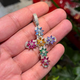Moissanite Flower Color Cross Pendant