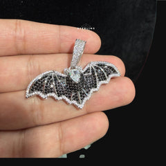 Iced Out Bat Pendant Necklace Black White CZ Gothic Animal Charm Hip Hop Jewelry with Free Chain