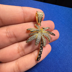 14K Gold Plated Iced Out Palm Tree Pendant + Steel Rope Chain