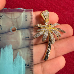 14K Gold Plated Iced Out Palm Tree Pendant + Steel Rope Chain