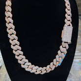 Moissanite 20mm Rose Gold over Silver 3D Cuban Chain