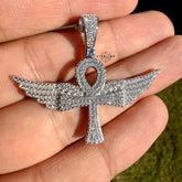 Moissanite VVS Wings Ankh Pendant 925 Silver Iced Out Free Steel Rope Chain