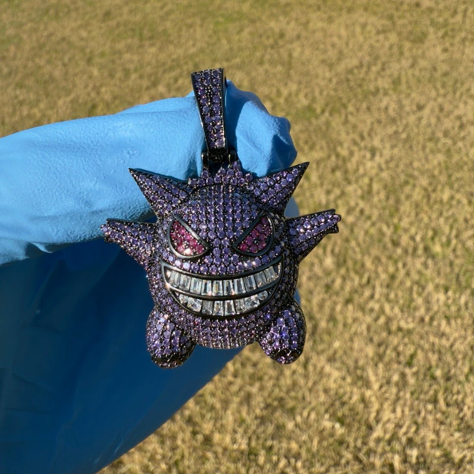 Purple Ghost Custom Character Pendant CZ Diamonds with Rope Necklace