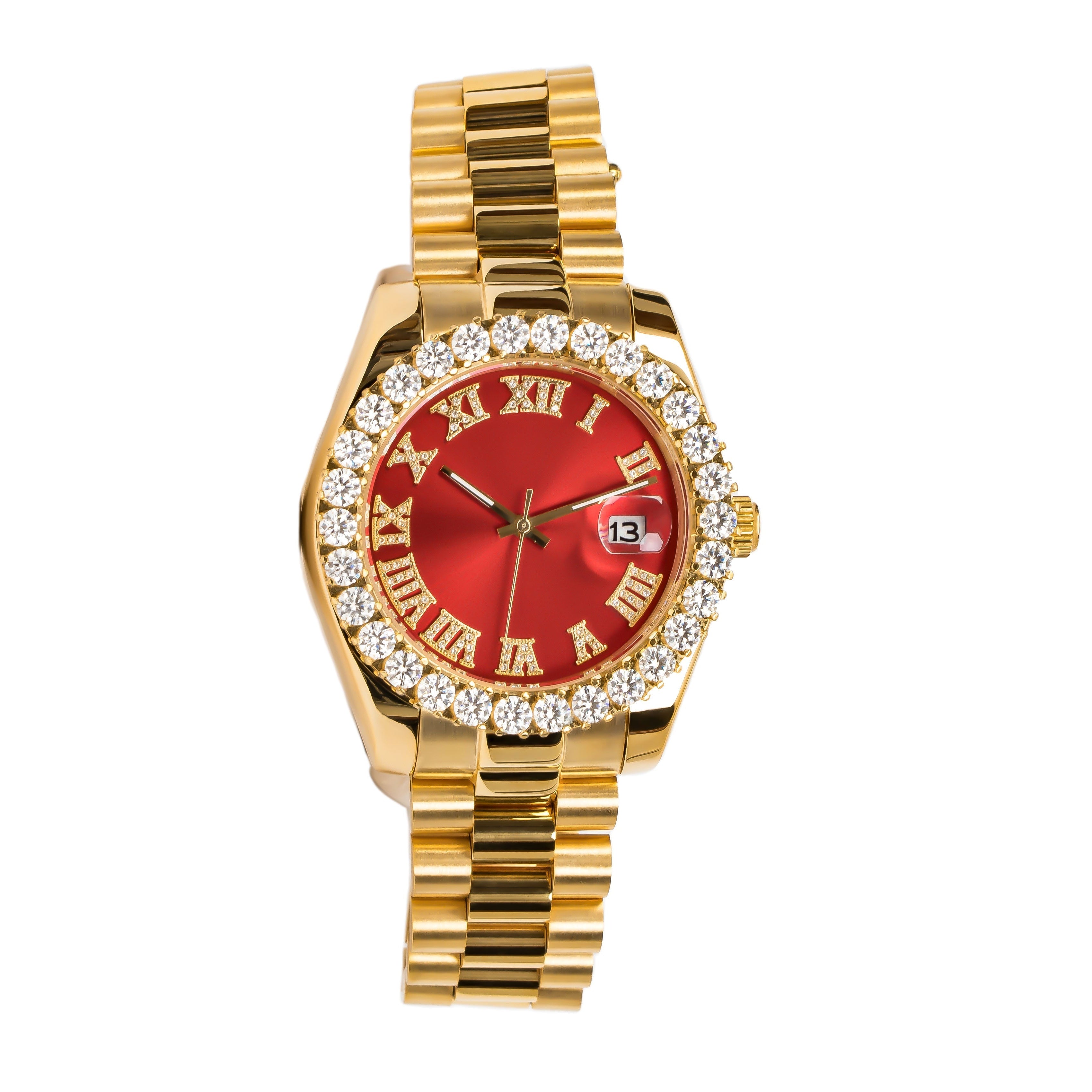 Red and Gold Moissanite Solitaire Prong Watch