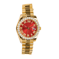 Red and Gold Moissanite Solitaire Prong Watch