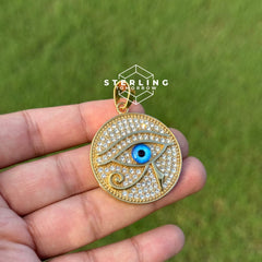 Eye of Horus Iced Out Gold Tone Stainless Steel Pendant