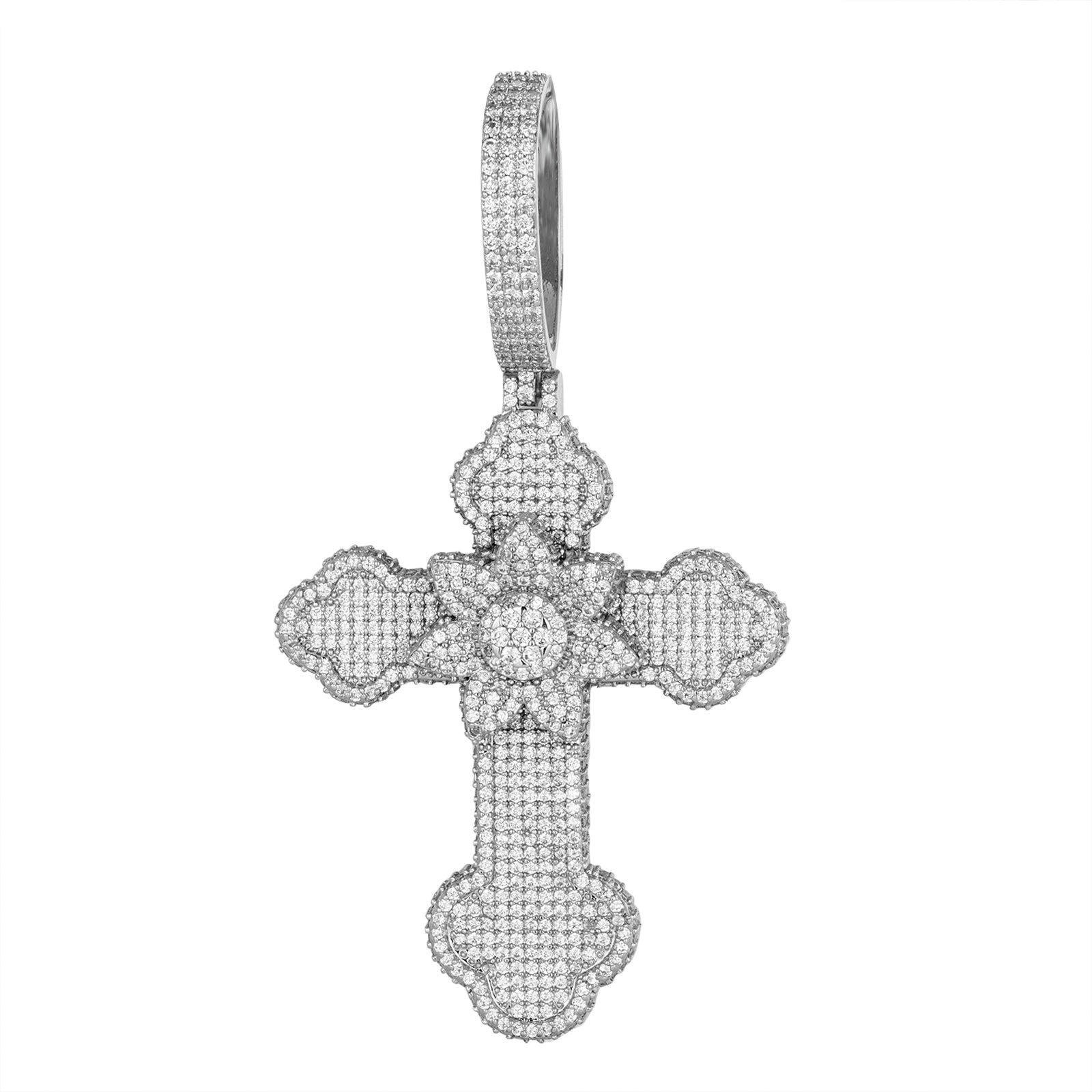 Flower Cross Moissanite Pendant - 925 Sterling Silver
