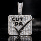 Cut Da Check Pendant Necklace, Iced Out Hip Hop Jewelry, CZ Baguette Diamond Pendant, Money Check Charm, Rap Streetwear Rope Chain Gift
