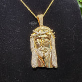 Large Iced Out Jesus Pendant 14k Gold Plated + Steel Rope Chain