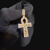 Iced Out Gold Nugget Ankh Pendant