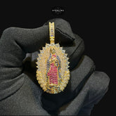 Gold Ruby Blue Iced Out Virgin Mary Pendant