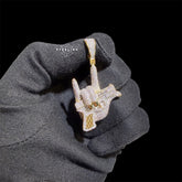 Iced Out Hand Gun Pendant Necklace, Finger Gun Charm, Gold CZ Statement Pendant, Hip Hop Jewelry