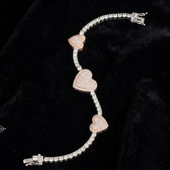 Moissanite Heart Bracelet 925 Sterling Silver Two Tone Rose Gold Iced Out Tennis Link Bracelet for Women 7β Hypoallergenic Diamond Tester Pass Luxury Gift