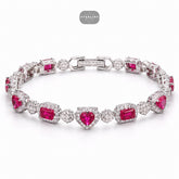 Pink Heart Emerald Bracelet, 14K White Gold Plated Flower Honeycomb CZ Bracelet, 7mm Iced Out Gift
