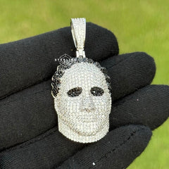 White Gold Mask Iced Out Horror Pendant