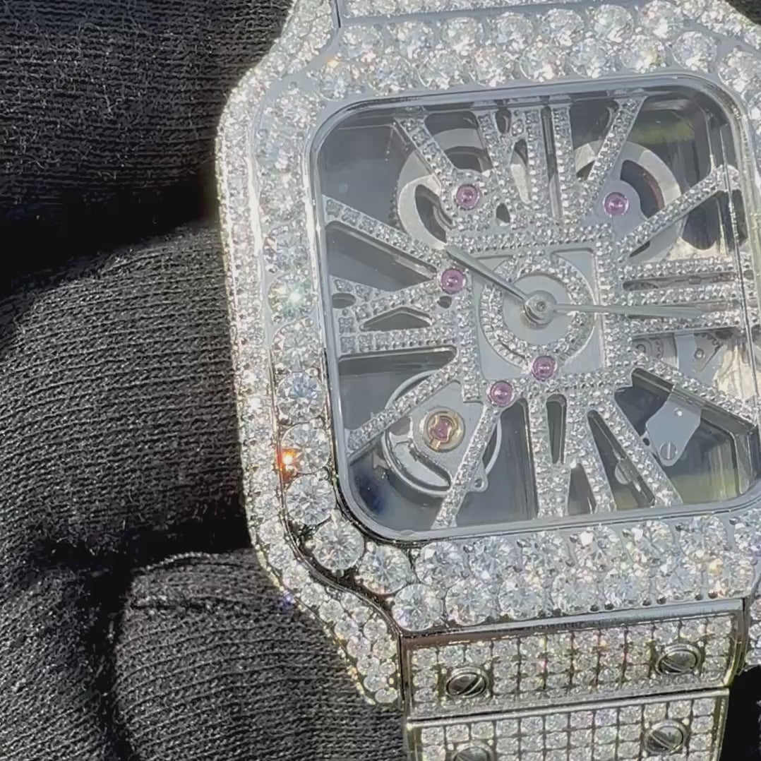 Silver Skeleton Moissanite Watch