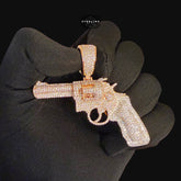 Rose Gold Revolver Gun Iced Out Pendant