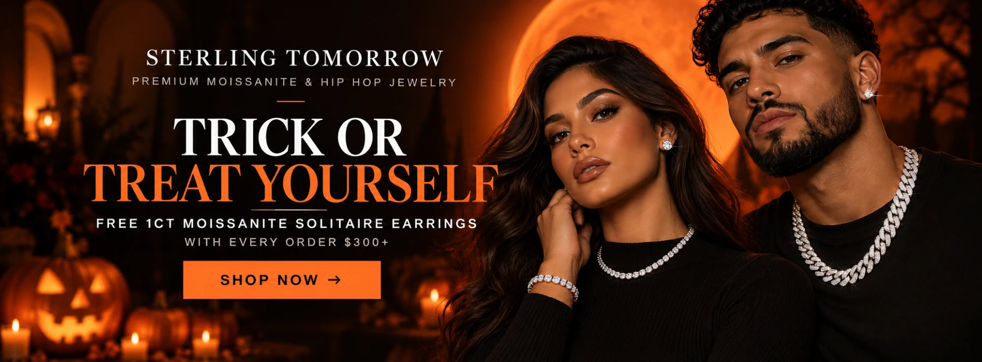 Trick or Treat Yourself: free 1CT moissanite solitaire earrings with every order $300+