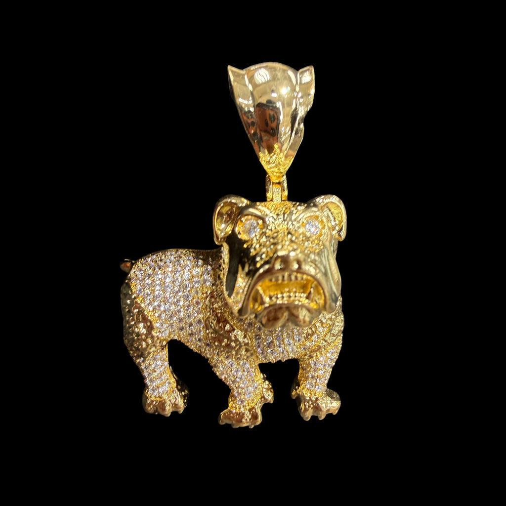 14K Gold Iced Out Bulldog Pendant | CZ Diamond Hip Hop Dog Necklace | 3D Bulldog Bling Charm