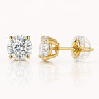 10K Solid Gold Moissanite Stud Earrings, D Color VVS Round Basket Studs, Push Back Earrings, 3mm-8mm, 0.2-4 CTW Gift