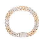 10mm Cuban Yellow Two Tone Solitaire Moissanite Bracelet