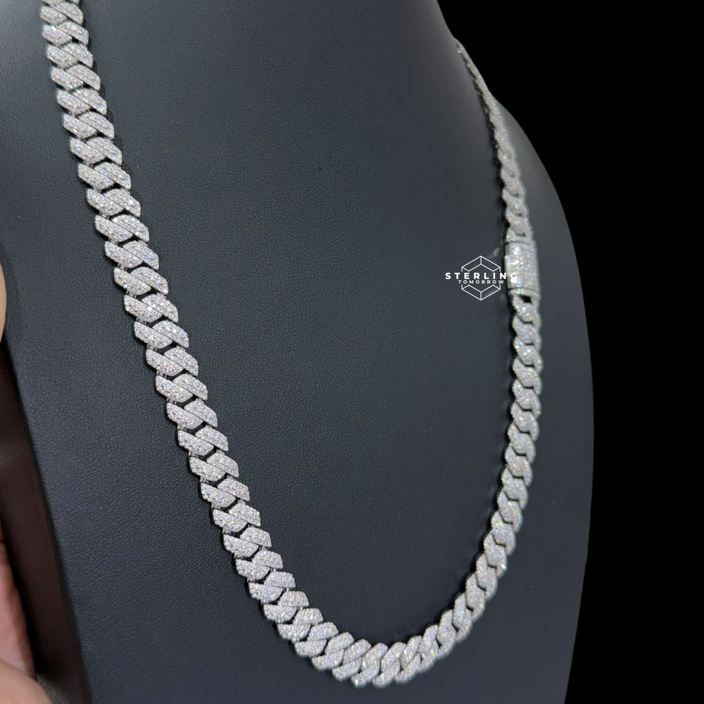 10mm Moissanite 3D Prong Cuban Chain