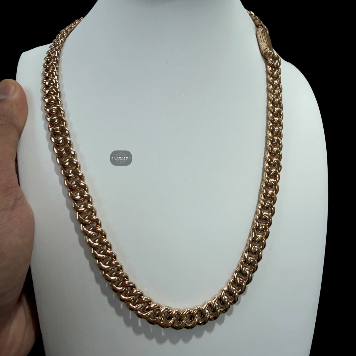 10mm 22" Rose Gold Moissanite Miami Cuban Link Chain, 925 Sterling Silver Iced Out Hip Hop Necklace