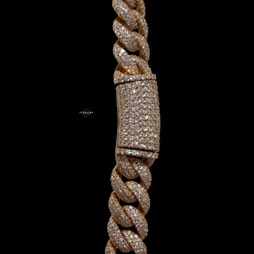 10mm 22" Rose Gold Moissanite Miami Cuban Link Chain, 925 Sterling Silver Iced Out Hip Hop Necklace