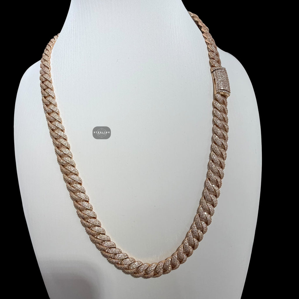 10mm 22" Rose Gold Moissanite Miami Cuban Link Chain, 925 Sterling Silver Iced Out Hip Hop Necklace