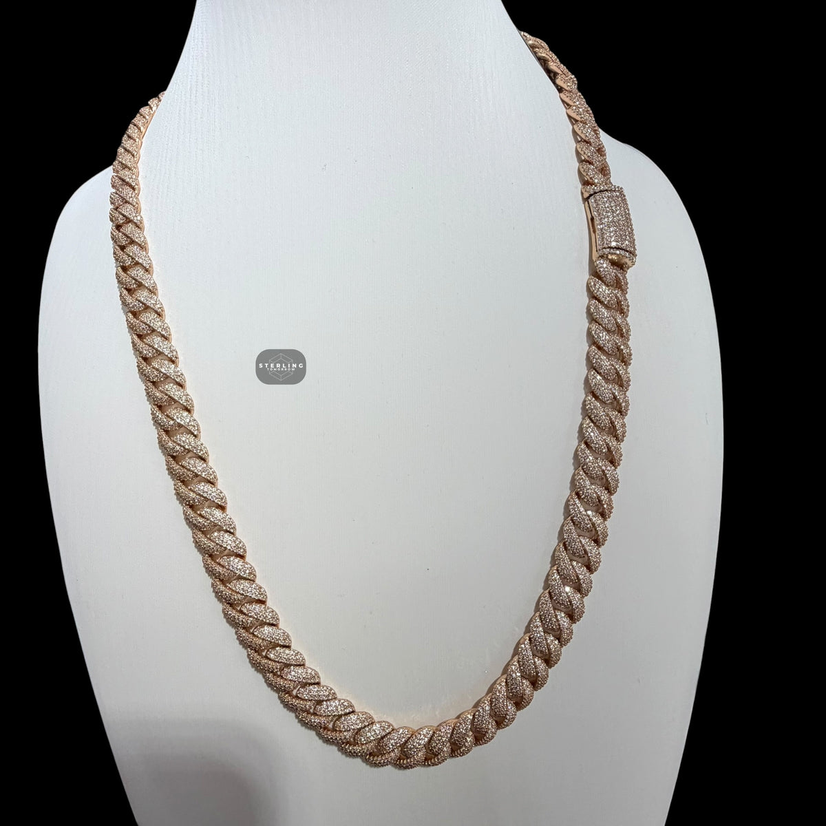 10mm 22" Rose Gold Moissanite Miami Cuban Link Chain, 925 Sterling Silver Iced Out Hip Hop Necklace