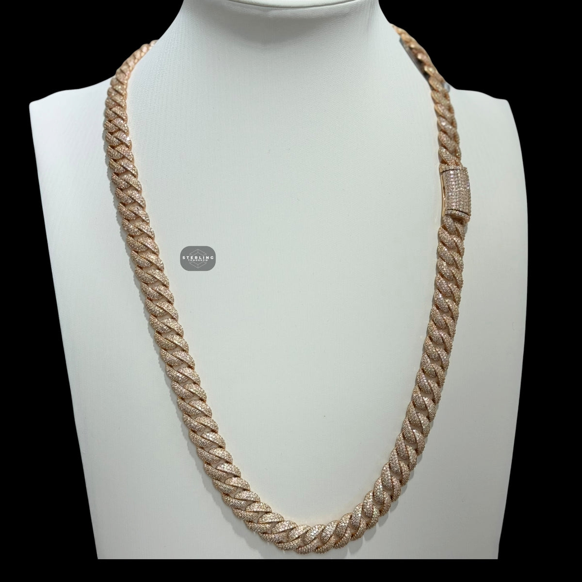 10mm 22" Rose Gold Moissanite Miami Cuban Link Chain, 925 Sterling Silver Iced Out Hip Hop Necklace