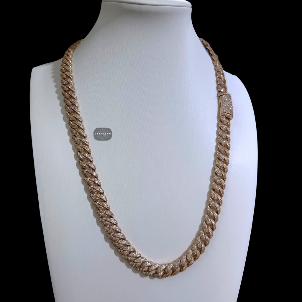 10mm 22" Rose Gold Moissanite Miami Cuban Link Chain, 925 Sterling Silver Iced Out Hip Hop Necklace