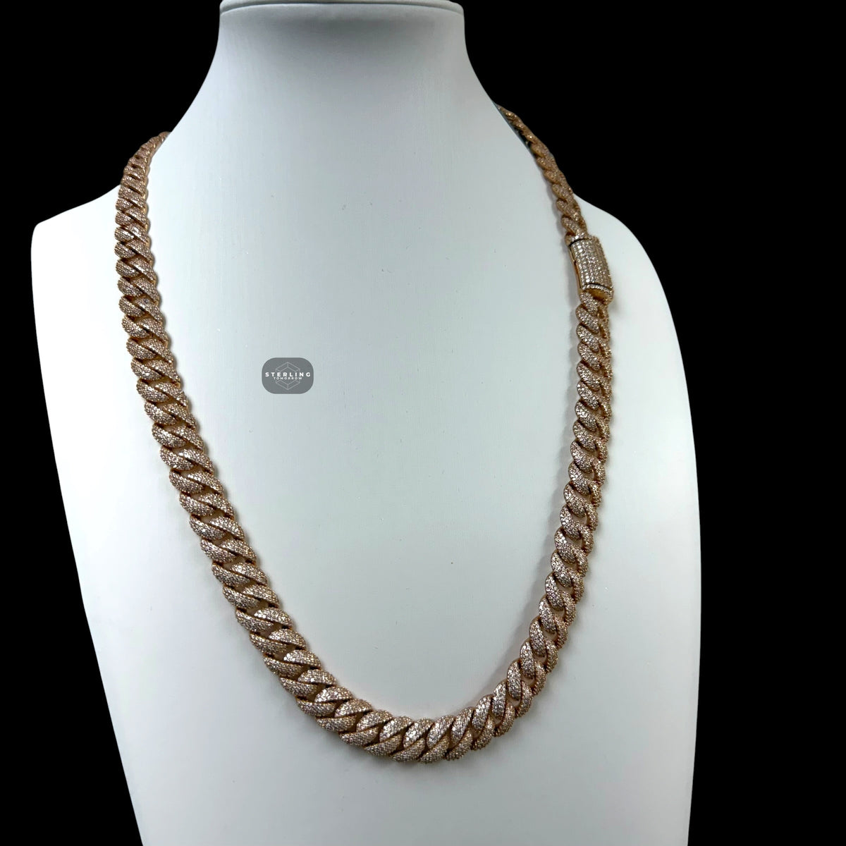 10mm 22" Rose Gold Moissanite Miami Cuban Link Chain, 925 Sterling Silver Iced Out Hip Hop Necklace