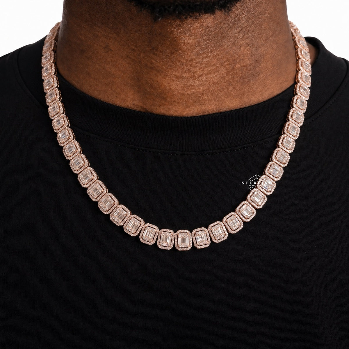 11mm Rose Gold Baguette Moissanite Chain