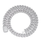 3D Set Moissanite Cuban Chain 14mm 22" - 925 Sterling Silver