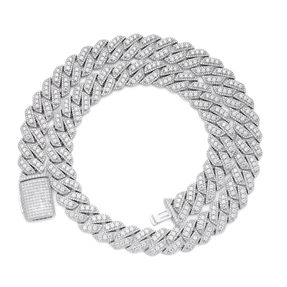 3D Set Moissanite Cuban Chain 14mm 22" - 925 Sterling Silver