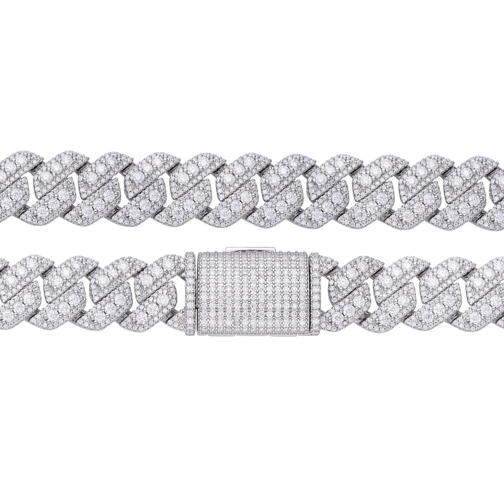 3D Set Moissanite Cuban Chain 14mm 22" - 925 Sterling Silver