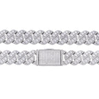 3D Set Moissanite Cuban Chain 14mm 22" - 925 Sterling Silver