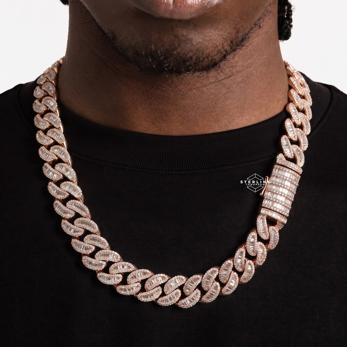15mm Rose Baguette Moissanite Cuban Chain