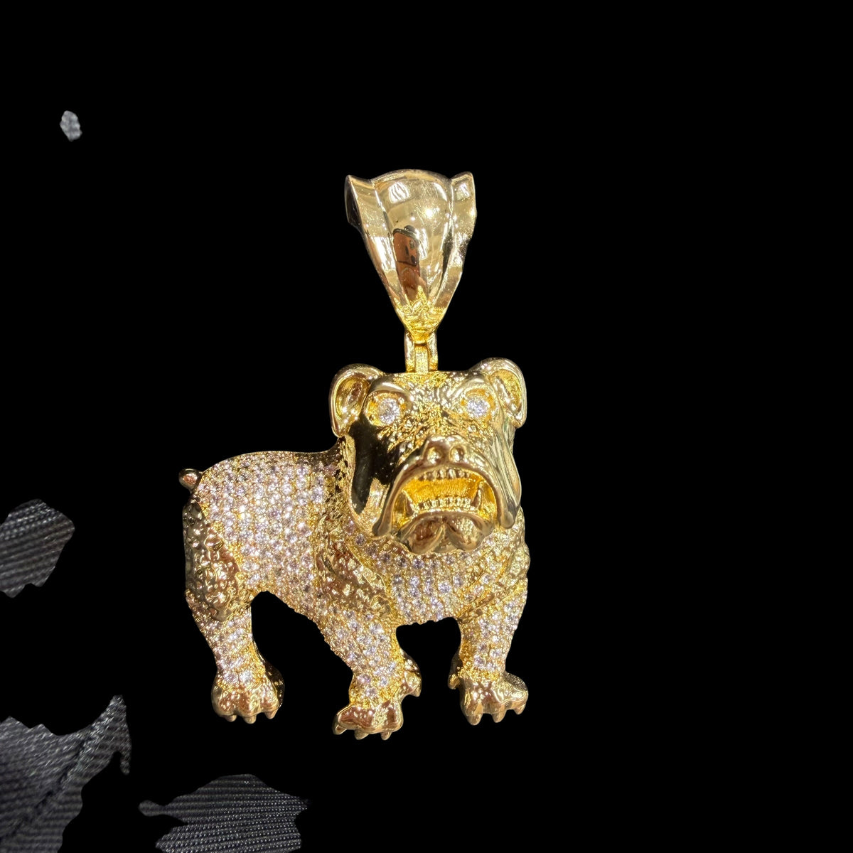 14K Gold Iced Out Bulldog Pendant | CZ Diamond Hip Hop Dog Necklace | 3D Bulldog Bling Charm