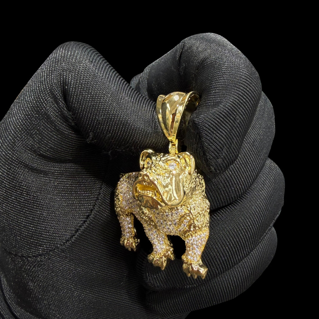 14K Gold Iced Out Bulldog Pendant | CZ Diamond Hip Hop Dog Necklace | 3D Bulldog Bling Charm