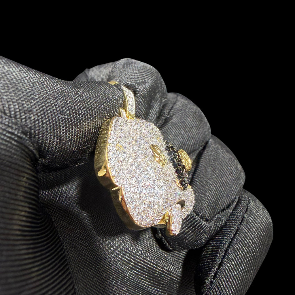 14K Gold Iced Out Puppy Dog Pendant | CZ Diamond Hip Hop Necklace | Dollar Sign Eyes Bling Charm