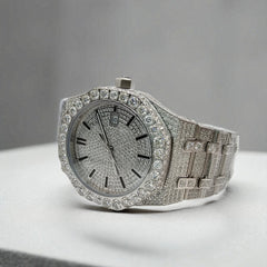 White Iced Out Moissanite Solitaire Prong Watch