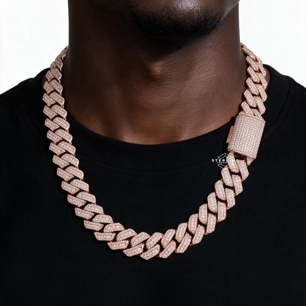 20mm Rose Gold Moissanite 3D Prong Cuban Chain