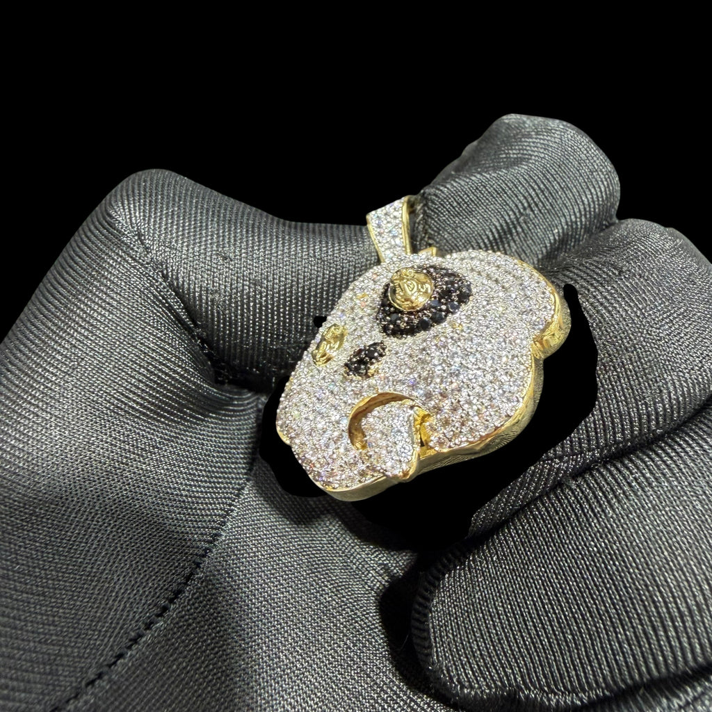 14K Gold Iced Out Puppy Dog Pendant | CZ Diamond Hip Hop Necklace | Dollar Sign Eyes Bling Charm