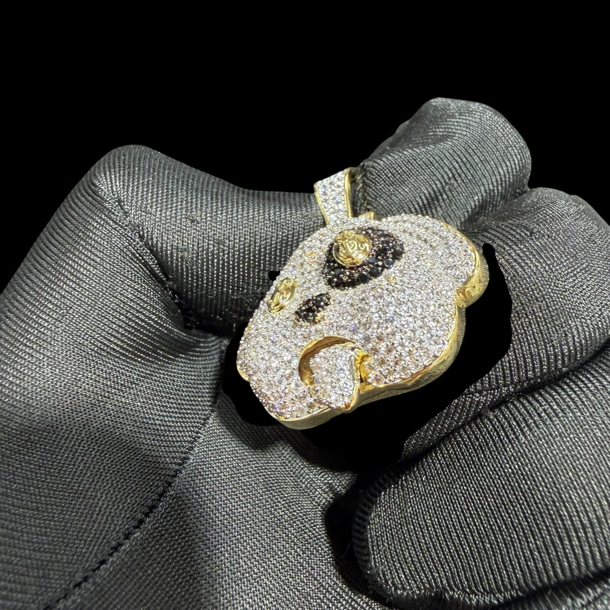 14K Gold Iced Out Puppy Dog Pendant | CZ Diamond Hip Hop Necklace | Dollar Sign Eyes Bling Charm